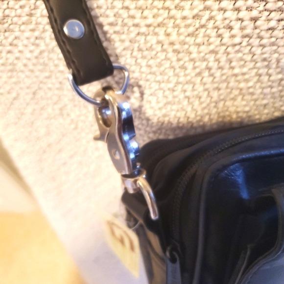 Black NWT Cross Body Genuine Leather Bag 22-in Strap 2 front, 1 back pocket. - Picture 6 of 14
